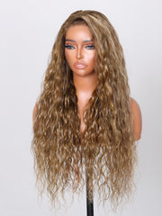 Put On And Go 6x4.5 Pre-cut Lace Ombre Brown Water Wave Wig