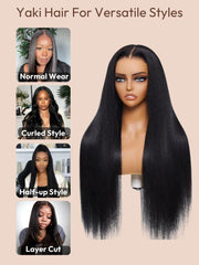 ByeBye Knots? Wig 7x5 Glueless Lace Black Yaki Straight Wig With Elastic Drawstring 360 Cozy Hug