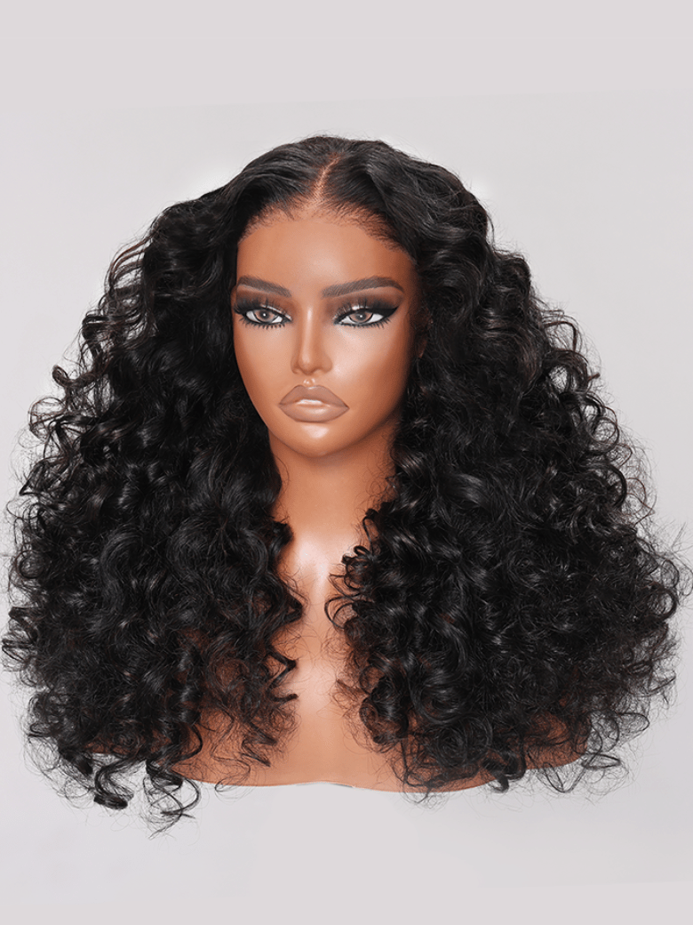 Bye Bye Knots Wig 7x5 Glueless Lace Black Brown Highlights Wand Curls Wig With Bleached Knots 200% Density