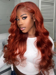 [Down To $89] 13x4 Lace Frontal Body Wave Wig Ginger Brown 150% Density Pre plucked Hairline