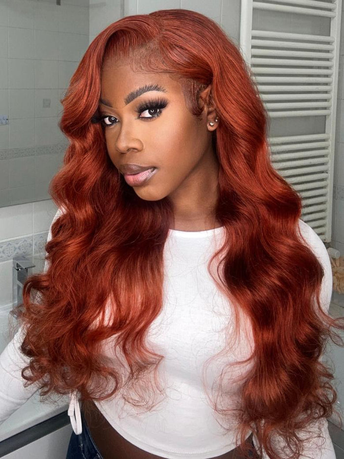 Petaluxe [Down To $89] 13x4 Lace Frontal Body Wave Wig Ginger Brown 150% Density Pre plucked Hairline