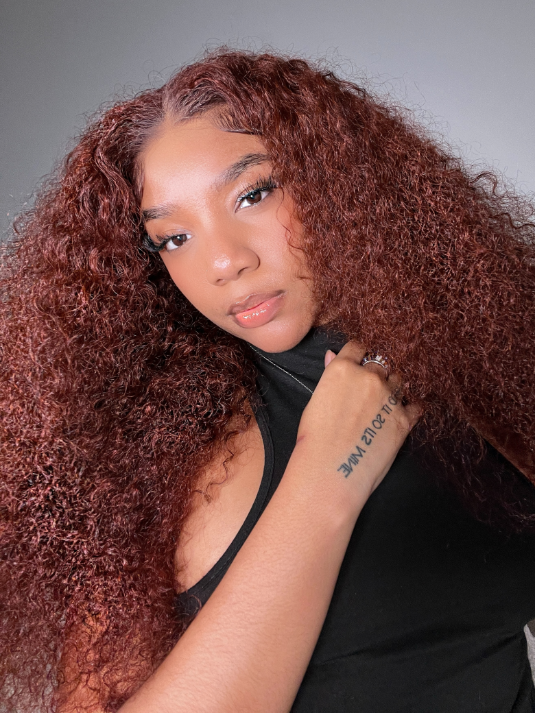 [200% Density from 20"] Pre Cut 6x4.5 Lace Reddish Brown 3C Curly Hair Put On And Go Wig