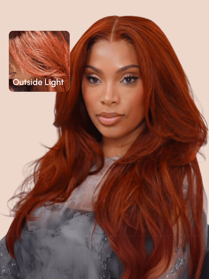 Petaluxe Bye Bye Knots Wig 7x5 Glueless Lace Reddish Brown Yaki Wig With Pre-plucked Hairline