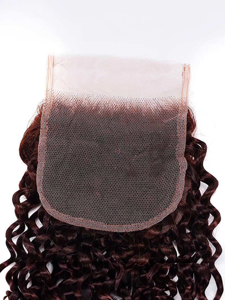 Red Brown Jerry Curl Remy Human Hair 4x4 Free Part Closure