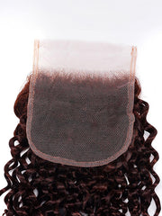 Red Brown Jerry Curl Remy Human Hair 4x4 Free Part Closure