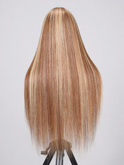 [24"=$159] Put On And Go 6x4.5 Pre Cut Lace with Baby Hair Honey Blonde Highlights Straight Hair Air Wig