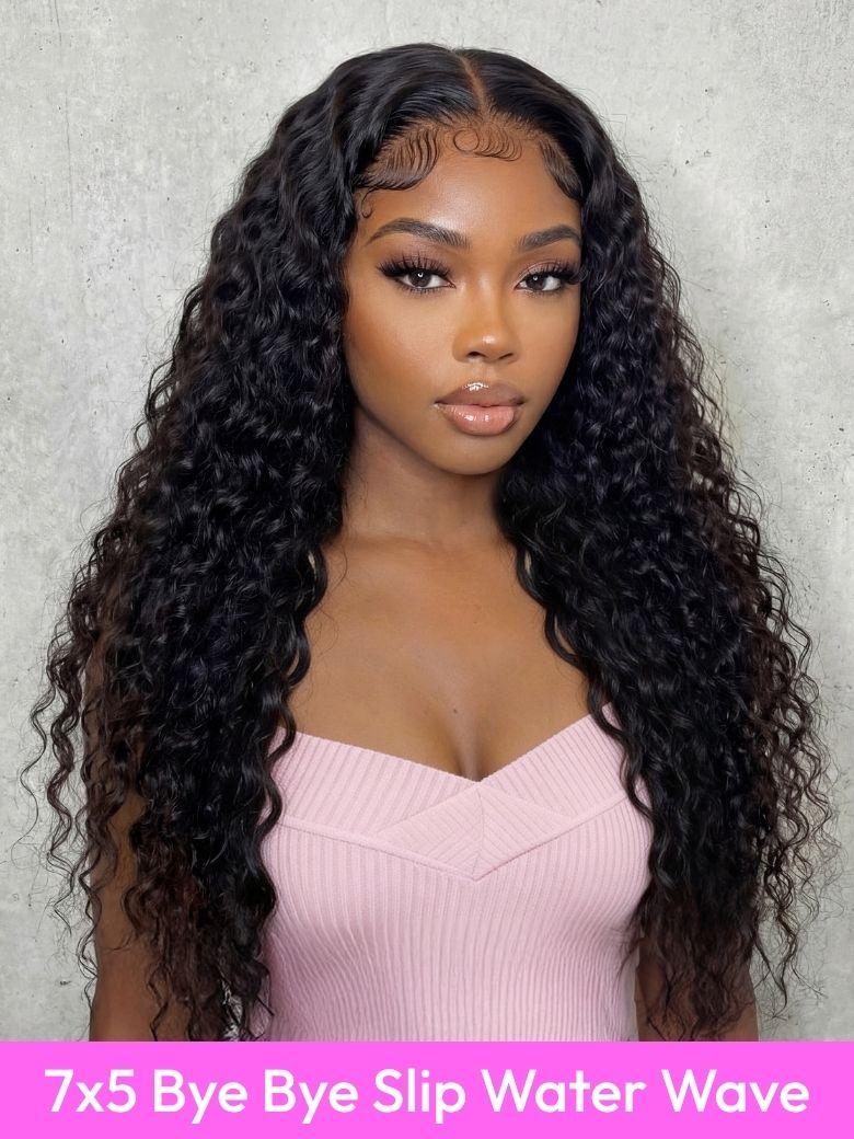 13x4 & 7x5 Bye Bye Slip? Lace Frontal Caramel Brown With Honey Blonde Highlights Water Wave Glueless Drawstring Wig