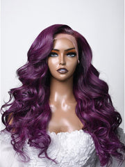 13X4 Lace Front Dark Purple Body Wave Wig With Baby Hair