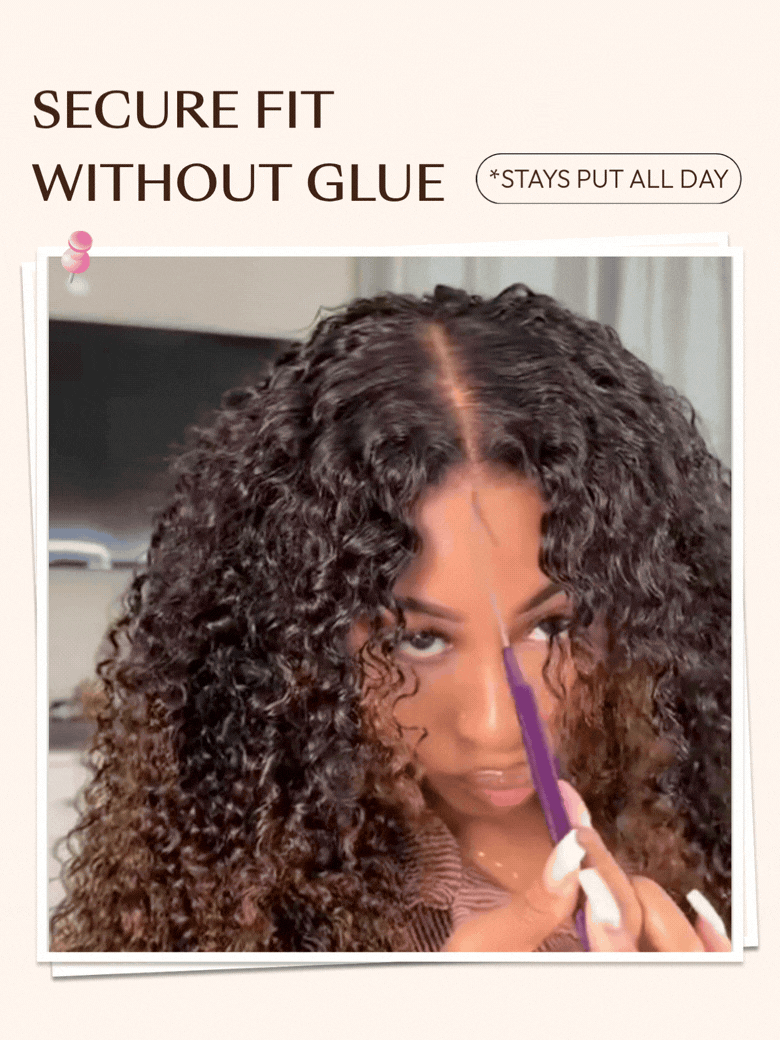 7x5 Bye Bye Slip? Glueless Lace Black to Chestnut Brown Ombre Burmese Curly With Finger Coil Ends Wig-Put On & Go With Invisi Drawstring