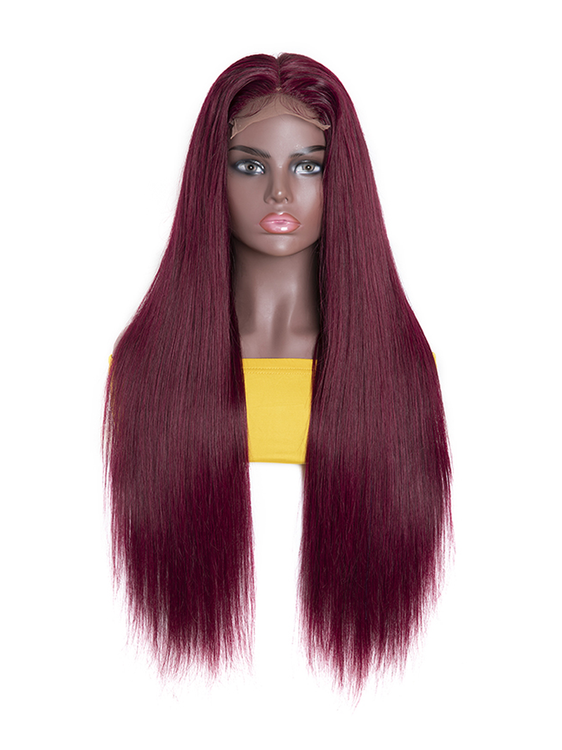 Lace Part 99J Pre Plucked Burgundy Virgin Straight Hand Tied Hair Line Wig