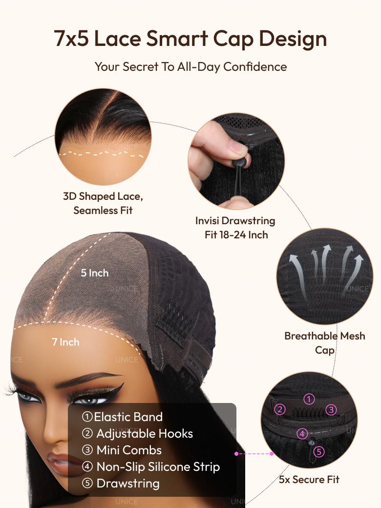 7x5 Bye-Bye Knots? & 13x4 Pre-Everything? Lace Frontal Pull And Go Black Fluffy Natural Loose Wave Curtain Bangs Wig with Free Ear Tape