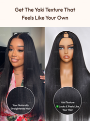[18"=$99] EasiContour™ V Part Glueless Yaki Straight Natural Wig With Invisi Drawstring 100% Human Hair 180% Density