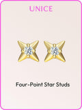 Petaluxe Four-Point Star Stud Earrings �C Minimalist Sparkling Everyday Jewelry