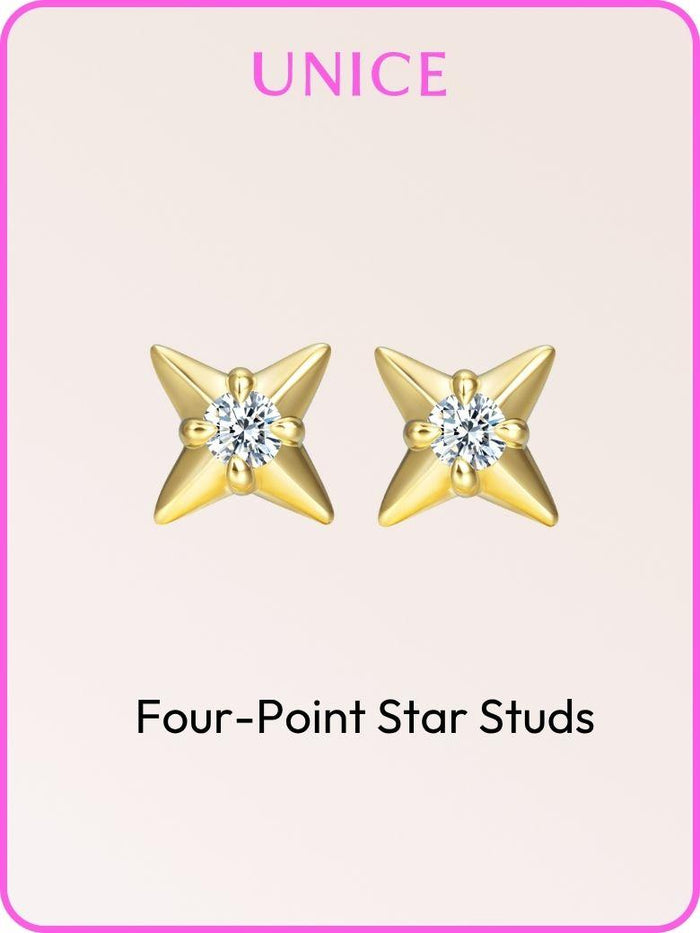 Petaluxe Four-Point Star Stud Earrings �C Minimalist Sparkling Everyday Jewelry