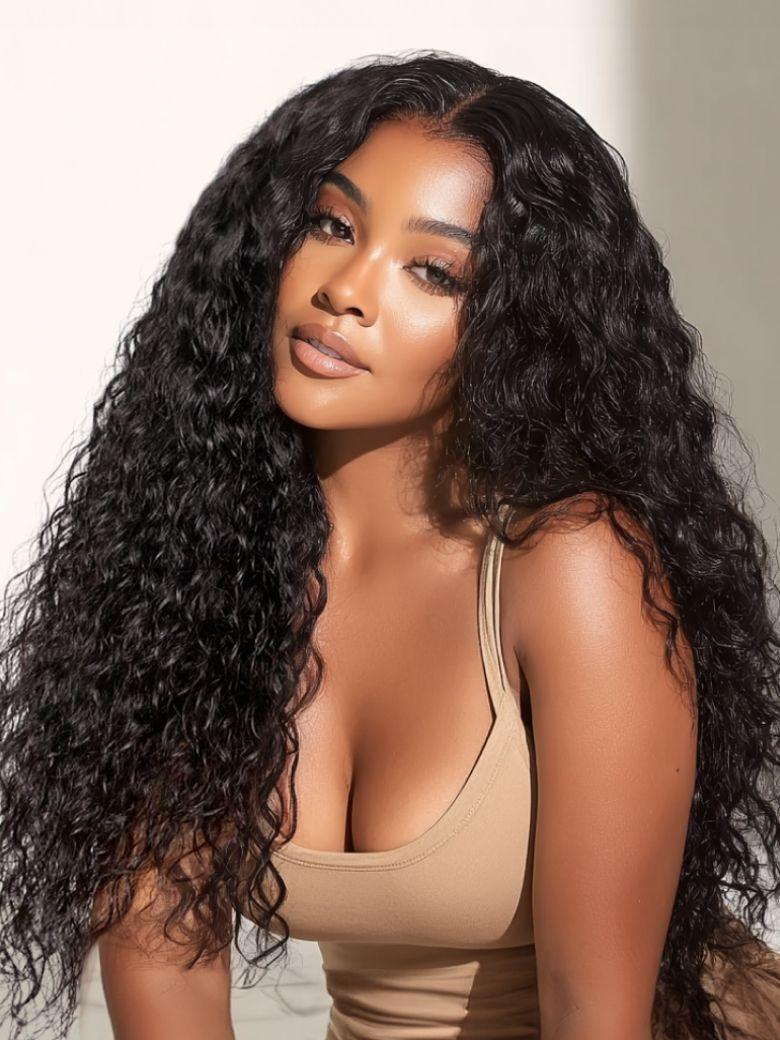 13x4 Pre-Everything? Natural Black Micro Water Wave Wig with Invisi Drawstring