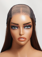 4x4 Pre-Cut Lace Chocolate Brown Yaki Straight Bye Bye Knots Glueless With Drawstring Wig