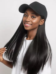 Black Straight Baseball Hat Glueless Wig