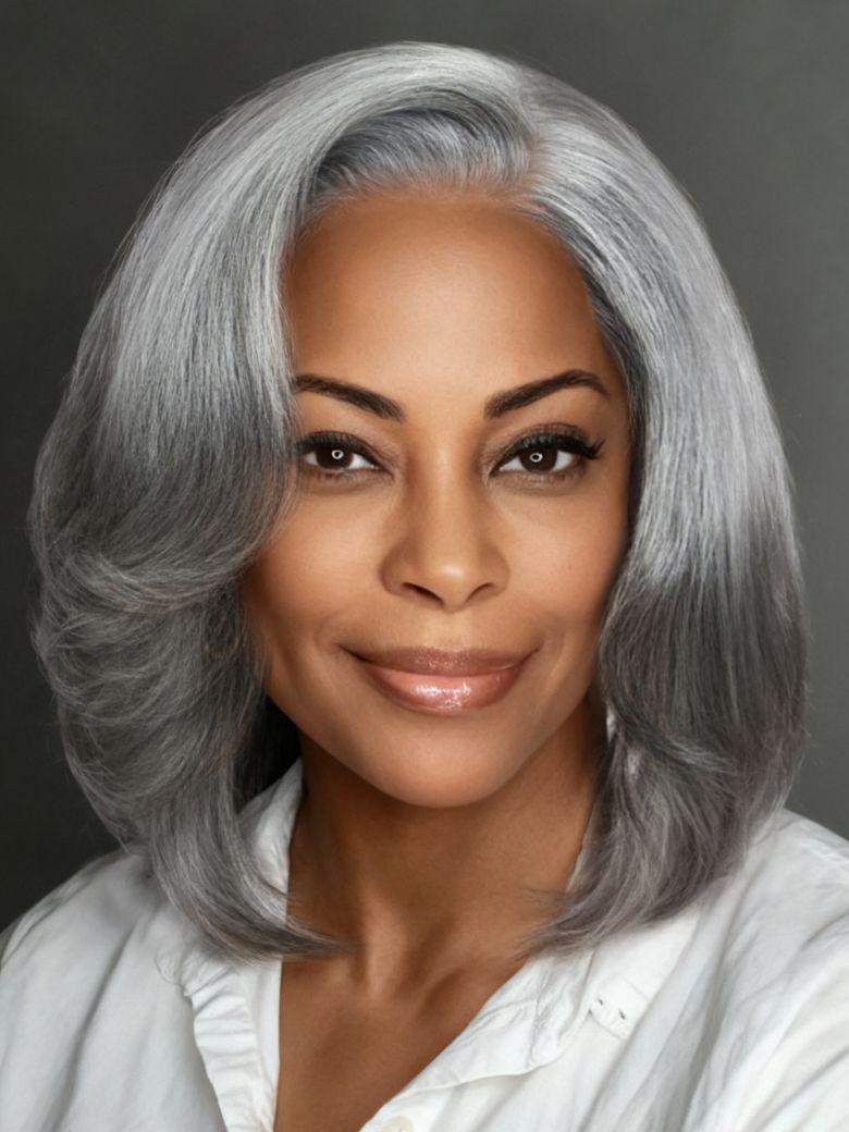 6.5x1.5 Lace Salt and Pepper Side Part Blowout Layered Bob Glueless Wig