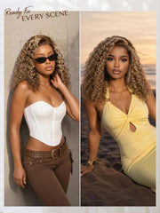 7x5 Bye-Bye Slip? Lace Honey Blonde Highlights Voluminous Curly Bob Wig
