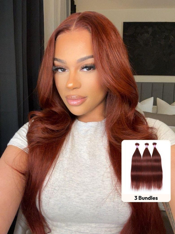 Petaluxe Mahogany Auburn Brown 3Pcs 100% Remy Human Straight Hair Bundles