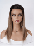 Petaluxe Hair Topper Brown Balayage Hand-Tied Lace Front And Weft Hollow Net