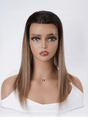 Hair Topper Brown Balayage Hand-Tied Lace Front And Weft Hollow Net