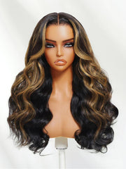 Bye-Bye Knots 7x5 Lace Black with Caramel Blonde Highlights Body Wave Wig