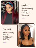 Petaluxe [2 Wigs $109] Headband 22" Burgundy Wig & 12" BOB Natural Color Wig