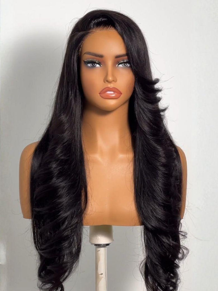 [Limited Time] Petaluxe Feather Cut with Side Swept Bangs 13x4 Pre-Everything? Lace Frontal Natural Black Drawstring Wig