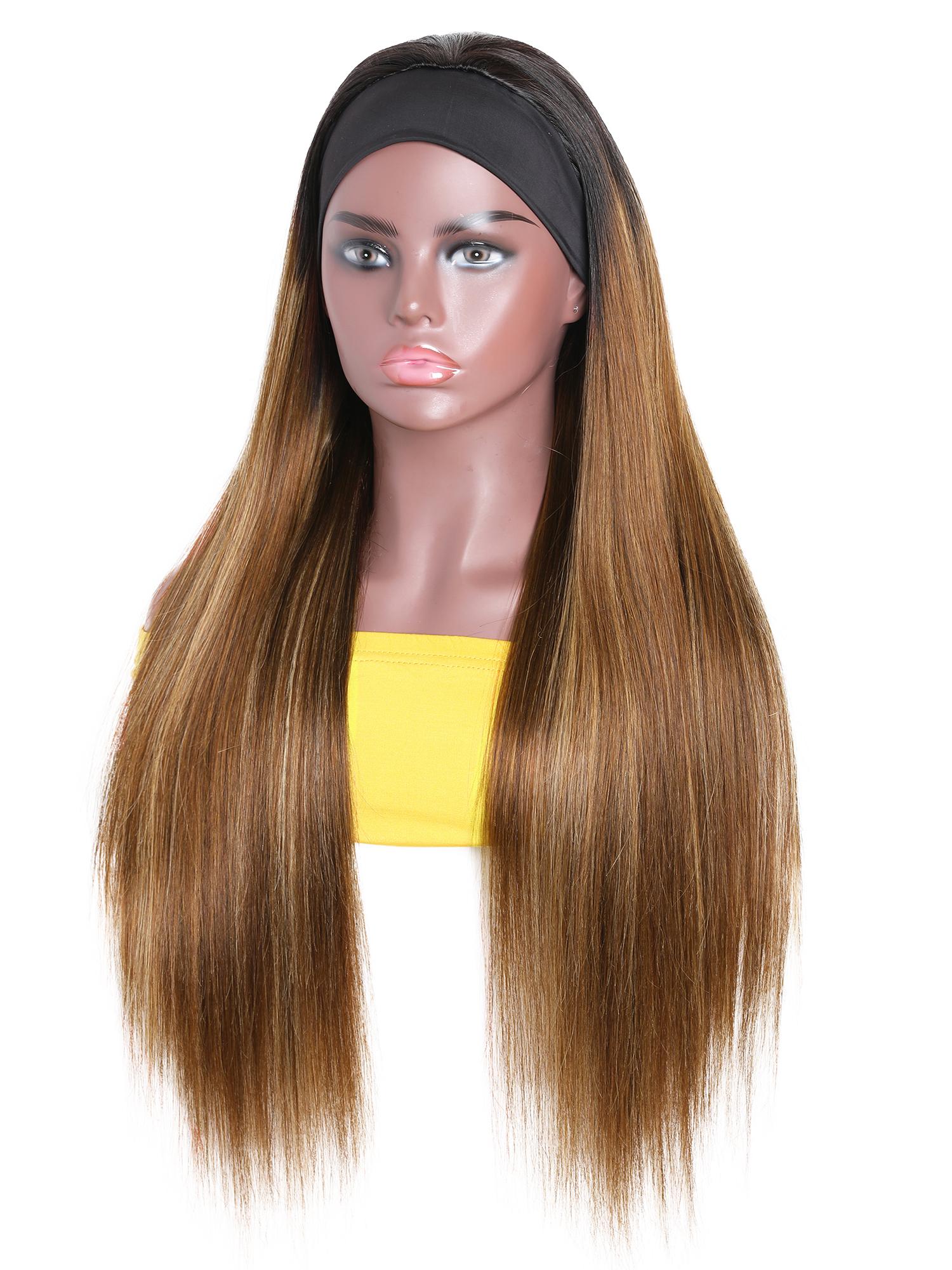[24"=$99] Honey Blonde Ombre Straight Headband Wigs With Dark Roots 150% Density