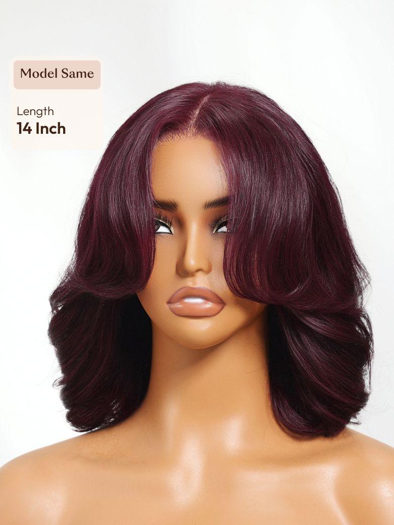 Black Cherry Bye-Bye Knots? 7x5 Lace Glueless Bob Drawstring Wig with Curtain Bangs