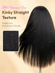 13x4 HD Real Scalp? Wig Invisible Lace Frontal Black Kinky Straight Wig With Invisi Drawstring