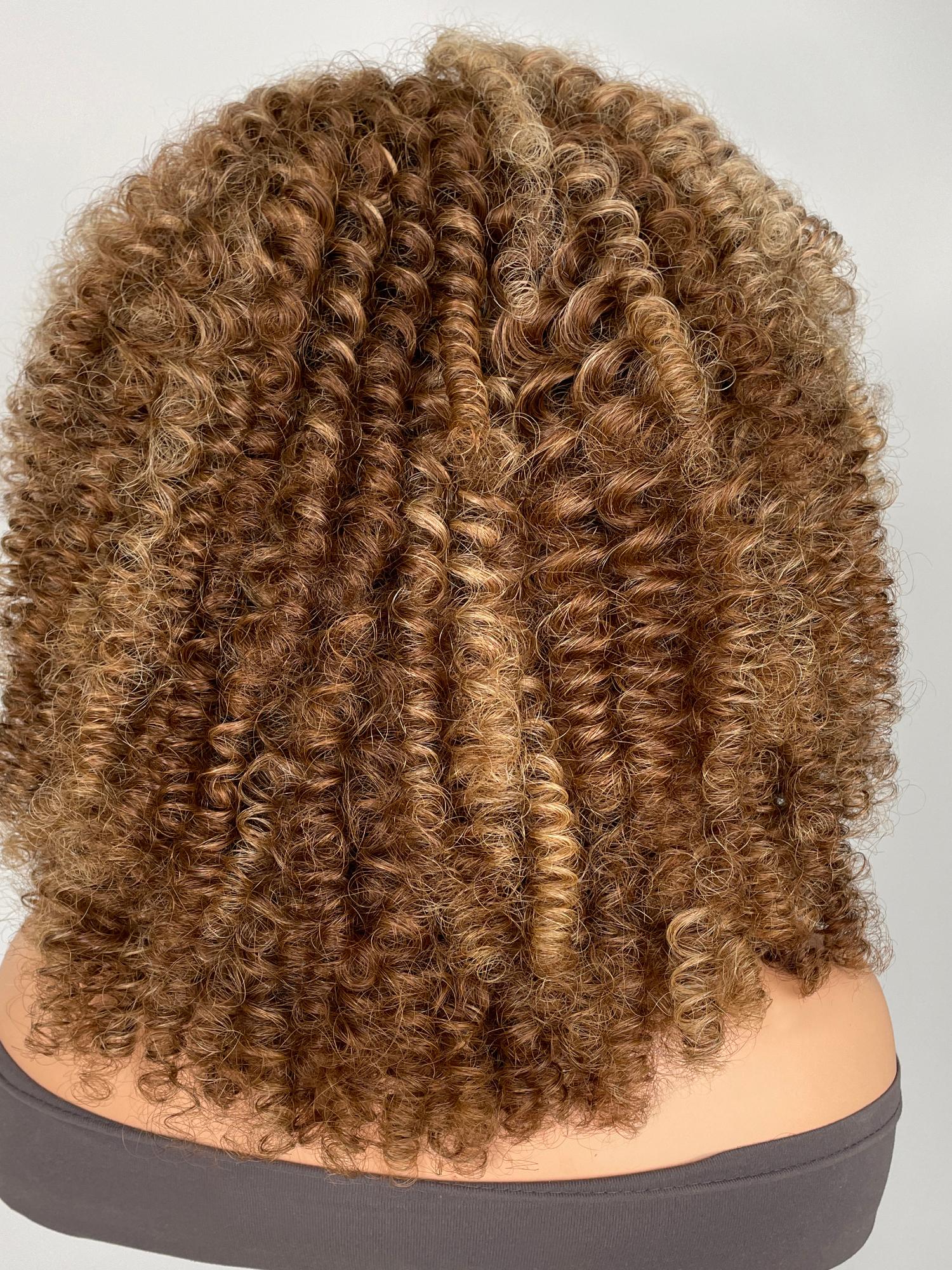 13x4 Pre-cut Lace Front Kinky Curly Honey Blonde Afro 16 Inch Shoulder Length Wig