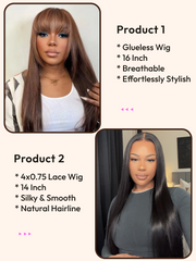 2 Wigs $99 for Glueless Wig With Bangs 16" And Silk Straight 14" Lace Wigs