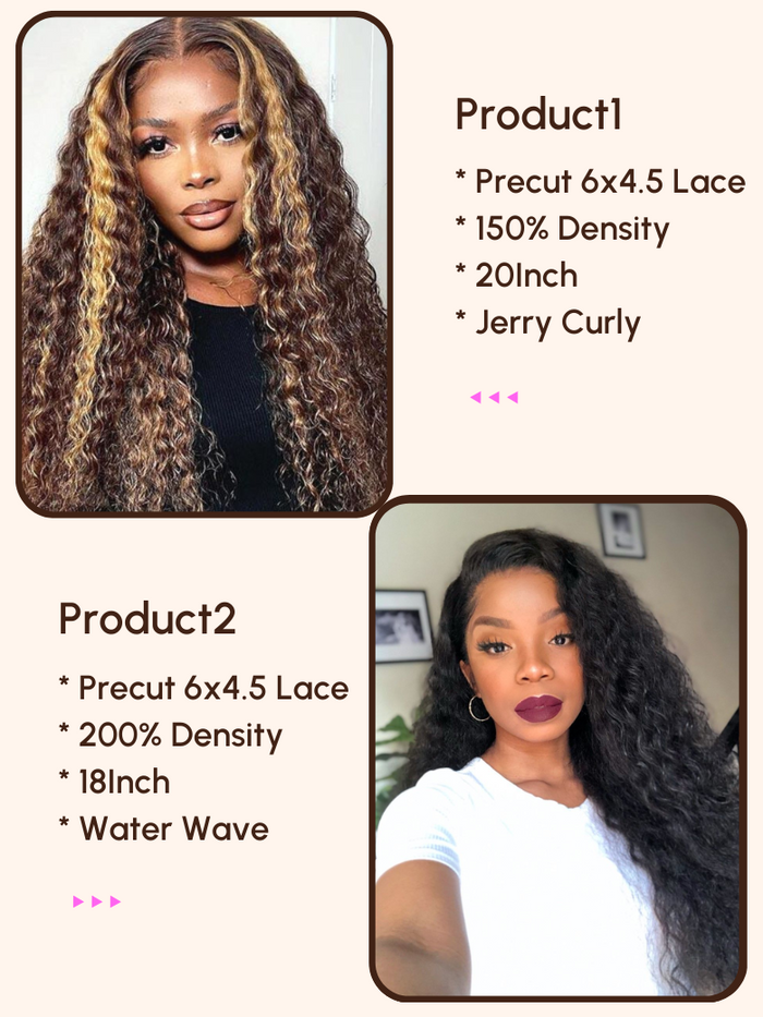 Petaluxe 2 Wigs $232 for 20" Precut 6x4.5 Lace Highlight Curly Wig and 18" Precut 6x4.5 Lace 200% Density Water Wave Wig