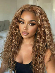 13x4 Lace Front Honey Blonde Highlights Water Wave Pre-Everything Wig With Invisible Knots