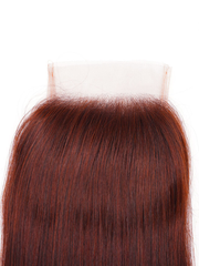 Reddish Brown Remy Human Hair 4x4 Free Part Silky Straight Closure