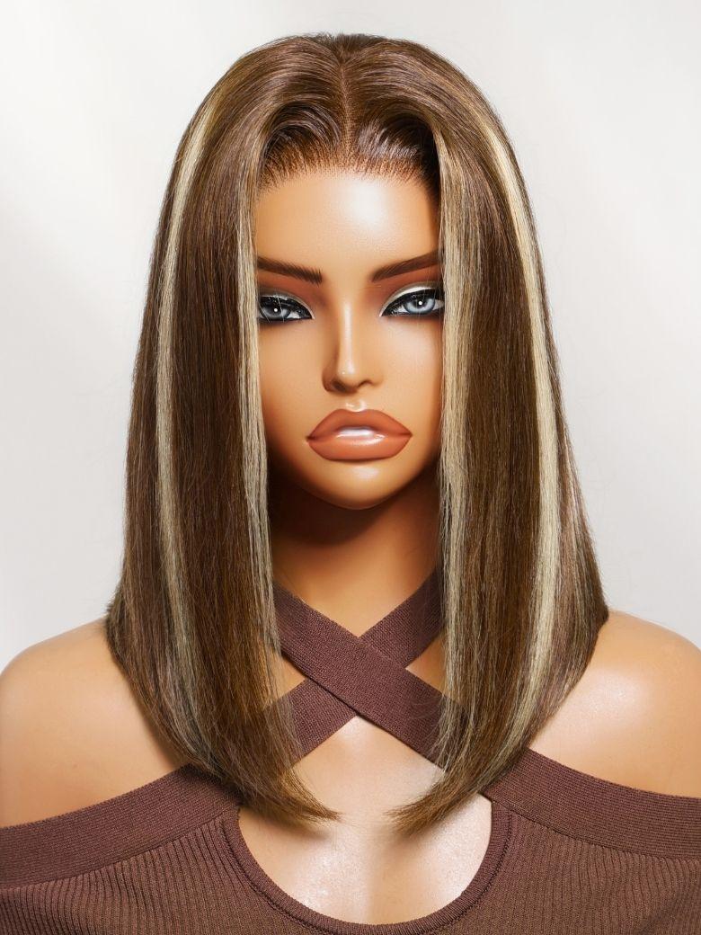 7x5 Bye Bye Slip? Lace Dark Brown to Golden Caramel Ombre Curly Glueless Wig with Invisi Drawstring