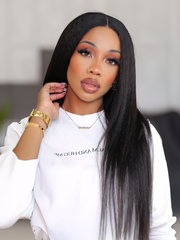 [Plus+ Exclusive] Kinky Straight Hair Thinnest Glueless Invisible 5x5 HD Lace Wig 180% High Density Pre Plucked