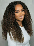 Petaluxe [From 18 Inch] EasiContour? V Part Black to Chestnut Brown Jerry Curly Drawstring Wig 150% Density Protect Your Natural Hair