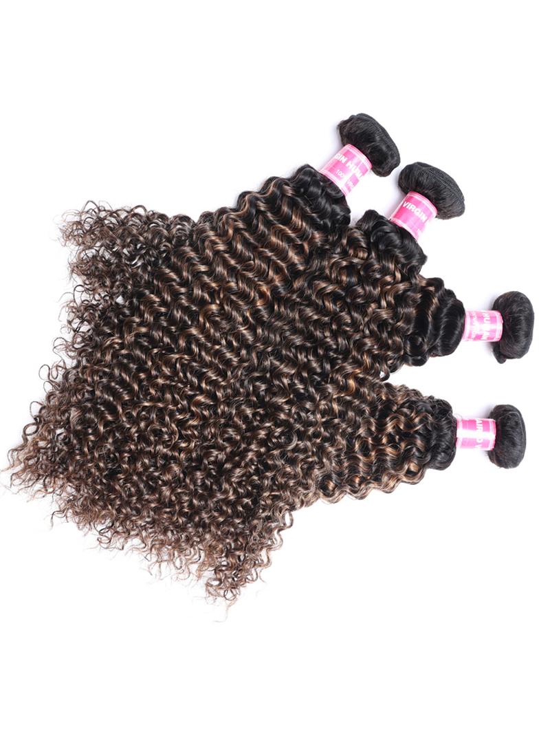 #FB30 Brown Balayage Highlight 4Pcs Jerry Curly Human Hair Bundles