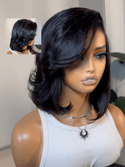 4x4 Lace Closure Black Bob Wig With Side Swept Bangs