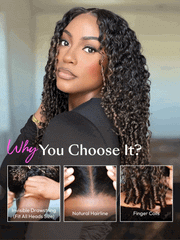 100% Human Hair Glueless Curly Wig With Defined Finger Coil Ends Bye-Bye Knots? 7x5 Lace Black to Chestnut Brown Ombre Drawstring Wig