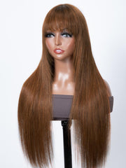 Glueless Dark Brown Hair Color Layer Cut Bang Wig Install in 5 Mins
