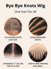 Bye Bye Knots 7x5 Glueless Lace Wig Black Yaki Wig With Bleached Knots 150% Density