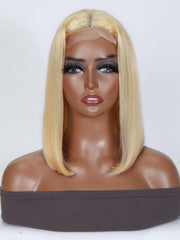Short 613 Blonde Bob Wig Human Hair 4x4 Transparent Lace Closure Wig