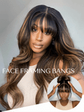 Petaluxe 7x5 Bye Bye Knots & 13x4 Pre-Everything? Lace Frontal Balayage Highlights Fluffy Natural Loose Wave Wispy Bangs Drawstring Wig