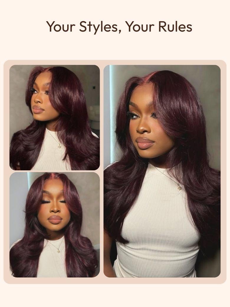 13x4 Bye Bye Slip? Lace Frontal Black Cherry Middle Part Layered Cut Yaki Straight Wig