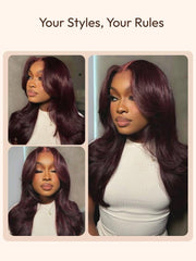 13x4 Bye Bye Slip? Lace Frontal Black Cherry Middle Part Layered Cut Yaki Straight Wig