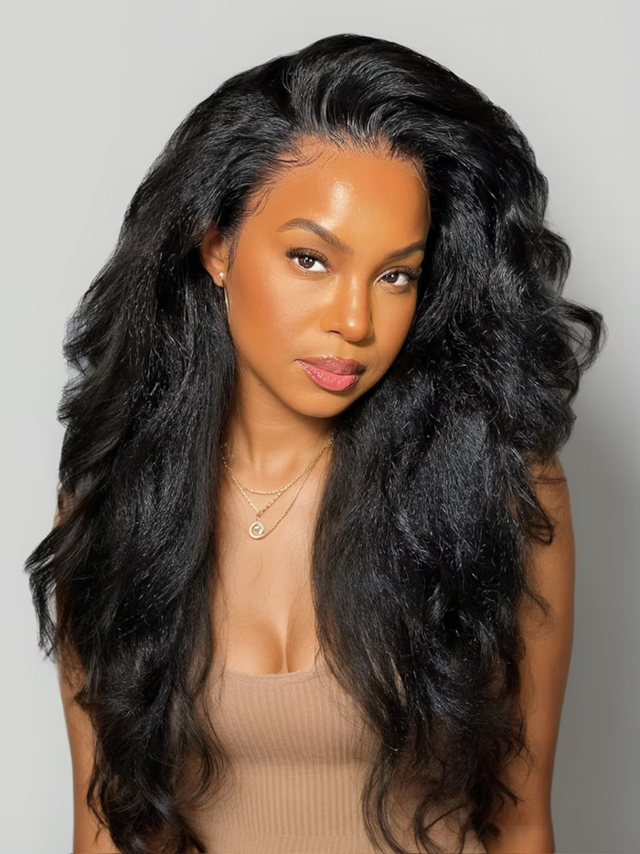 Petaluxe [$99=20"] Pre Plucked 4x0.75 Lace Kinky Straight & 7x5 Lace Yaki Straight With Baby Hair Human Hair Wig Natural Wig 150% Density